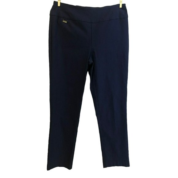 Women's Lisette L Montreal Solid Magic Lycra Ankle Pants Navy Blue Pull On - Picture 1 of 6